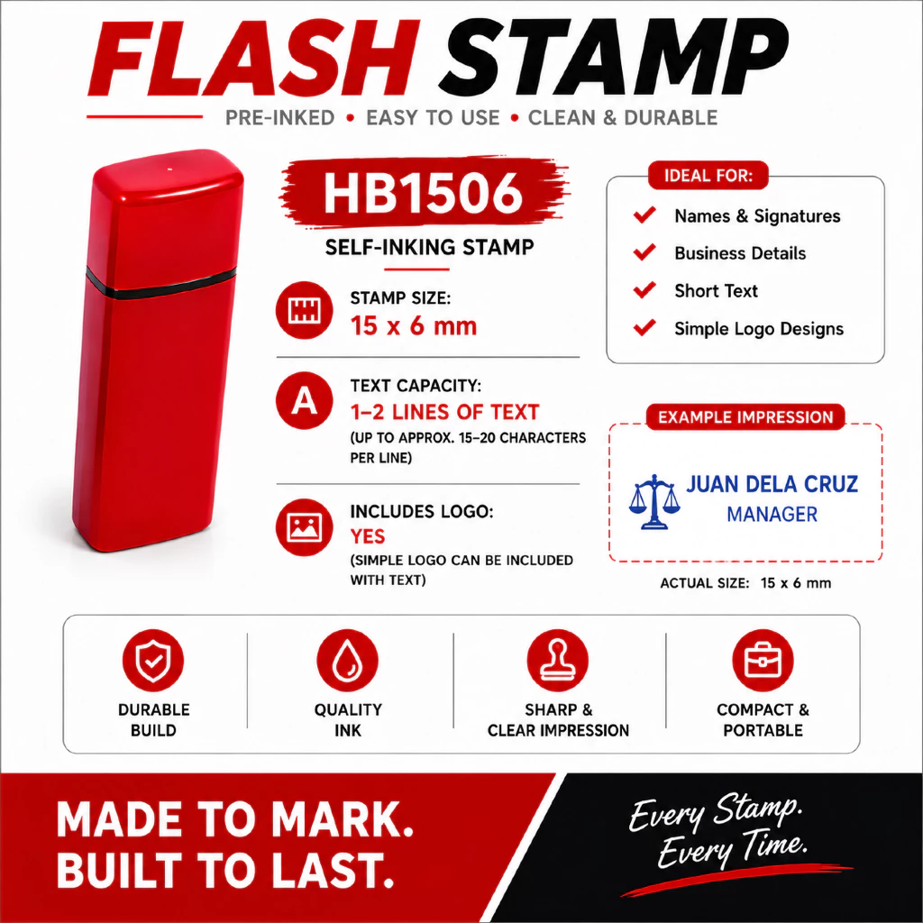 HA1027 - HA3313 - HB1506 Flash Stamp – Custom Pre-Inked Stamp for Name, Signature, Text & Logo - Image 3