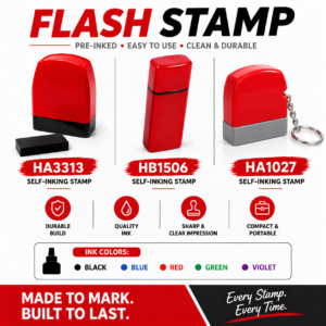 HA1027 - HA3313 - HB1506 Flash Stamp – Custom Pre-Inked Stamp for Name, Signature, Text & Logo
